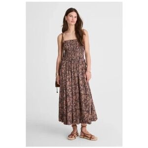 NWT Madewell Smocked Bubble Hem Midi Dress Paisley Juniper Berry Size 6 NV466